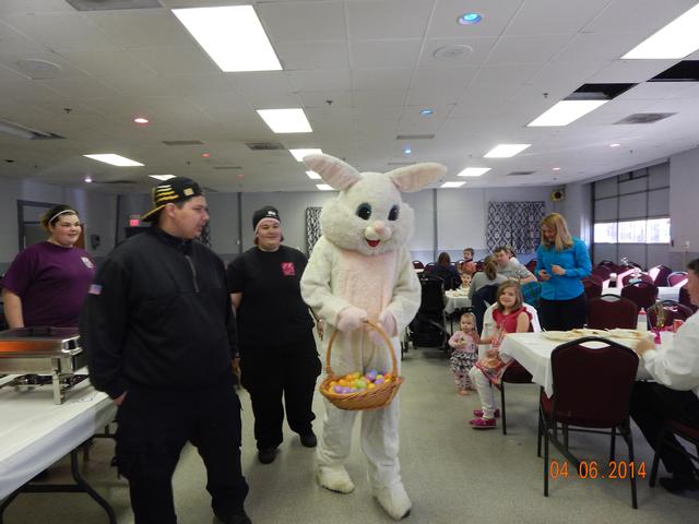 Bunny Breakfast 2014 - Mr. Bunny handing out Easter Eggs